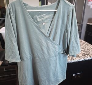 Avenue Sage Green Wrap-Front Tunic